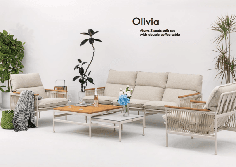 Aluminum 3 Seats Sofa Set with Double Coffee Table